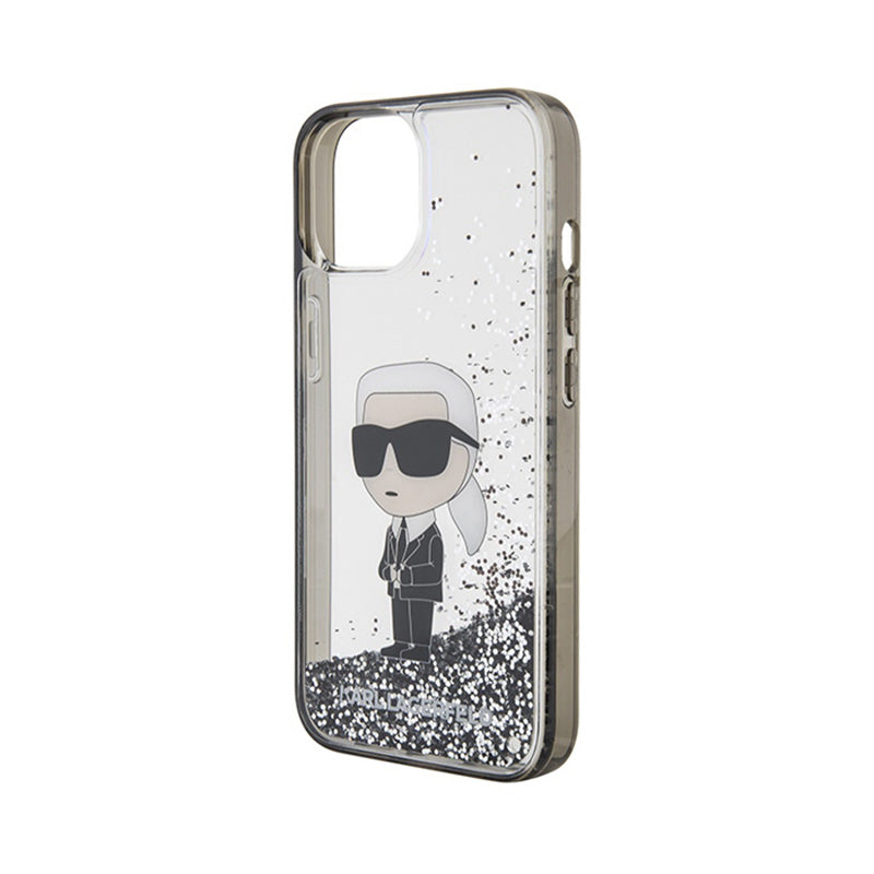 Karl Lagerfeld Liquid Glitter Ikonik – „iPhone 15“ dėklas (skaidrus)