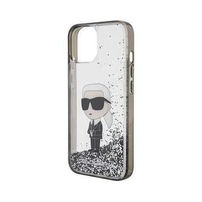 Karl Lagerfeld Liquid Glitter Ikonik – „iPhone 15“ dėklas (skaidrus)