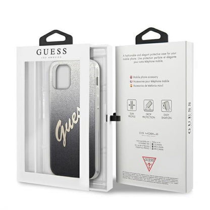 Guess Glitter Gradient Script - dėklas skirtas iPhone 12 Pro Max (juodas)