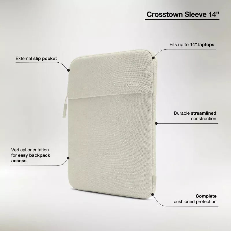 Incase Crosstown Sleeve su Woolenex - dėklas su kišenėle, skirtas MacBook Pro 14" (M4/M3/M2/M1/2024-2021) (Limestone)