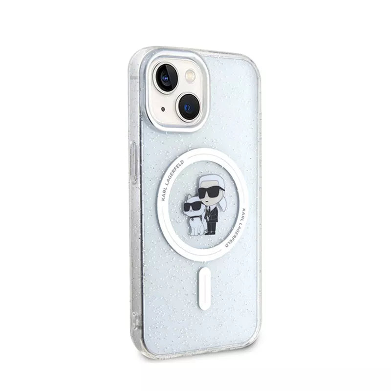 Karl Lagerfeld Karl & Choupette Glitter Magsafe – dėklas iPhone 15 (skaidrus)