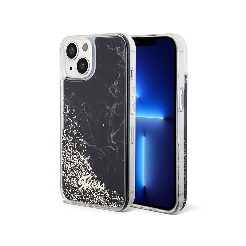 Guess Liquid Glitter Marble - dėklas skirtas iPhone 14 (juodas)