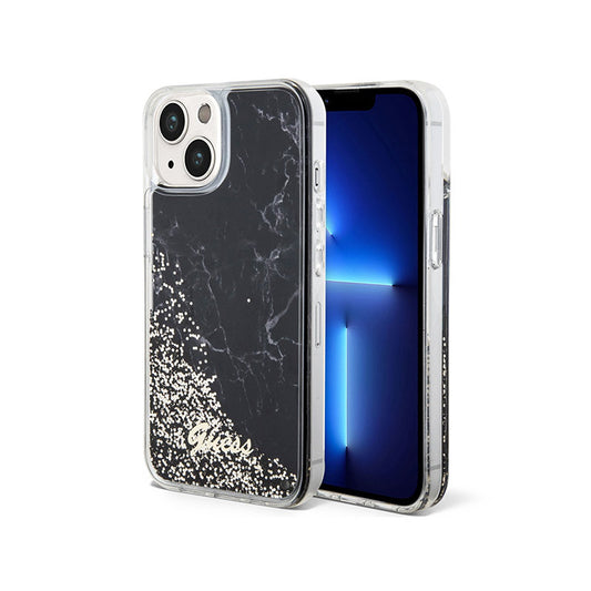 Guess Liquid Glitter Marble - dėklas skirtas iPhone 14 (juodas)