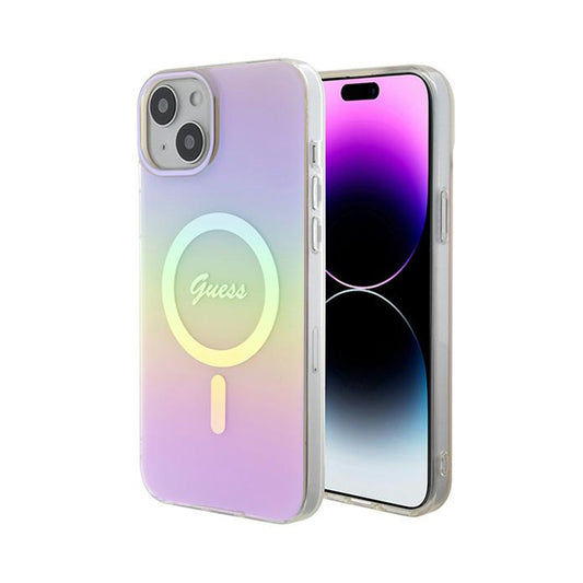 Guess IML Iridescent MagSafe – „iPhone 15 Plus“ dėklas (rožinis)