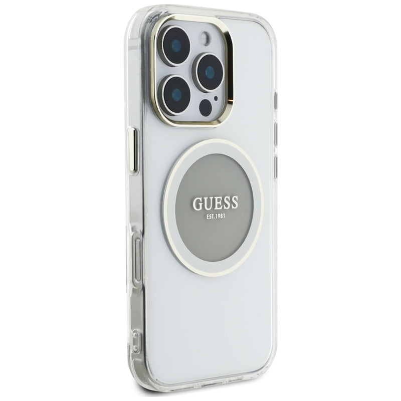 Guess IML Metallic Circle Classic Logo MagSafe – dėklas iPhone 16 Pro (pilkas)