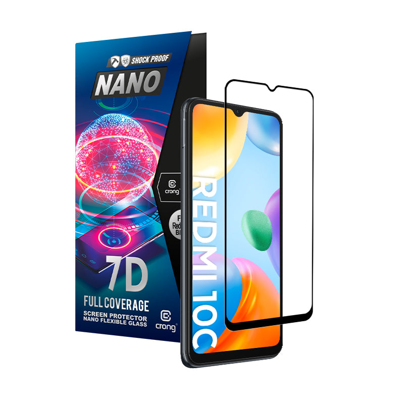 Crong 7D Nano Flexinis Stiklas – Neperleidžiantis 9H hibridinis stiklas visam Xiaomi Redmi 10C ekranui