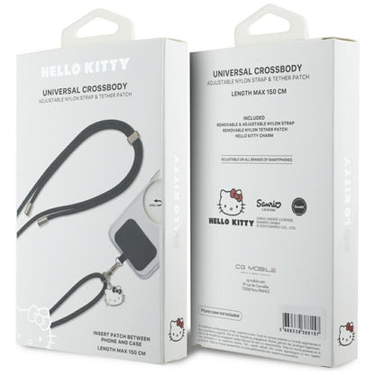 Hello Kitty pleistras ir Kitty galvos pakabukas – universalus telefono dirželis / raištelis (juodas)