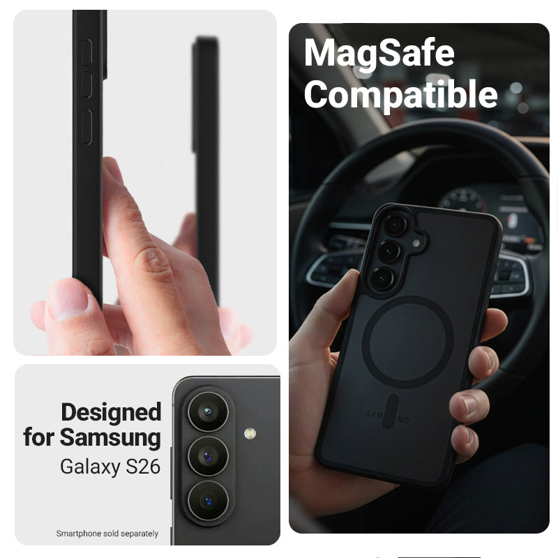 Crong Hybrid Matte Magnetic - MagSafe dėklas, skirtas Samsung Galaxy S26 (Rožinis)