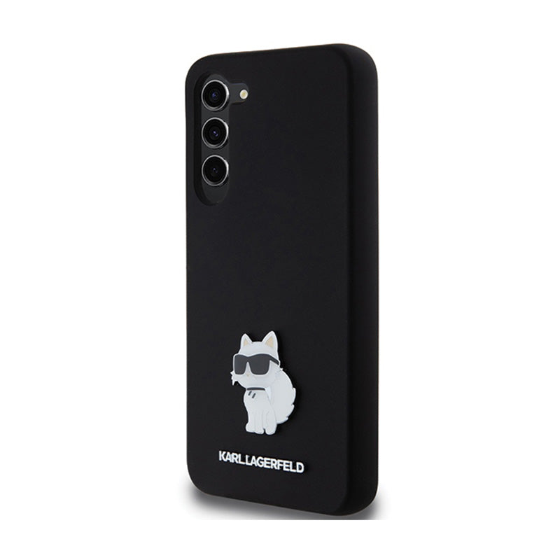 Karl Lagerfeld Silicone Choupette Metal Pin - dėklas Samsung Galaxy S24+ (juodas)