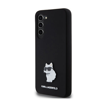 Karl Lagerfeld Silicone Choupette Metal Pin - dėklas Samsung Galaxy S24+ (juodas)