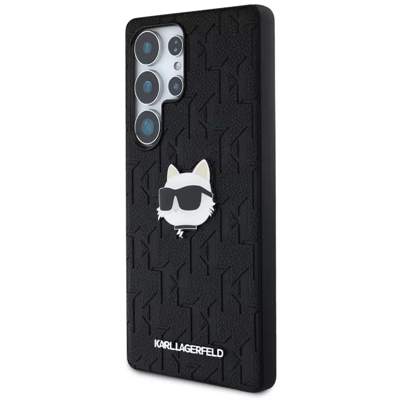 Karl Lagerfeld odinio monograma smeigtukas su „Choupette“ galva – dėklas, skirtas „Samsung Galaxy S25 Ultra“ (juodas)