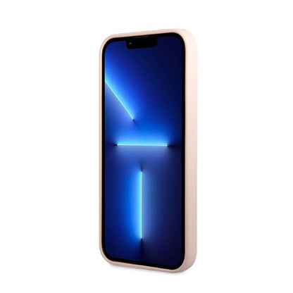 Guess Silicone Logo Plate MagSafe – dėklas, skirtas iPhone 13 (rožinis)