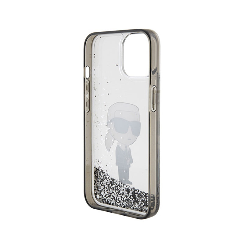Karl Lagerfeld Liquid Glitter Ikonik – „iPhone 15“ dėklas (skaidrus)