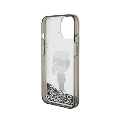 Karl Lagerfeld Liquid Glitter Ikonik – „iPhone 15“ dėklas (skaidrus)