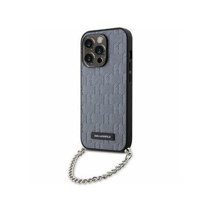 Karl Lagerfeld Saffiano Monogram Chain - dėklas, skirtas „iPhone 14 Pro“ (sidabrinis)