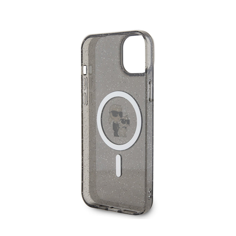 Karl Lagerfeld Karl & Choupette Glitter Magsafe – dėklas, skirtas „iPhone 15 Plus“ (juodas)