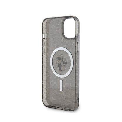 Karl Lagerfeld Karl & Choupette Glitter Magsafe – dėklas, skirtas „iPhone 15 Plus“ (juodas)