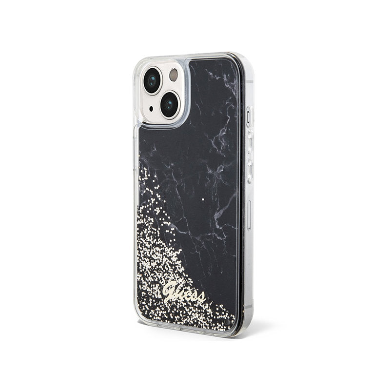 Guess Liquid Glitter Marble - dėklas skirtas iPhone 14 (juodas)