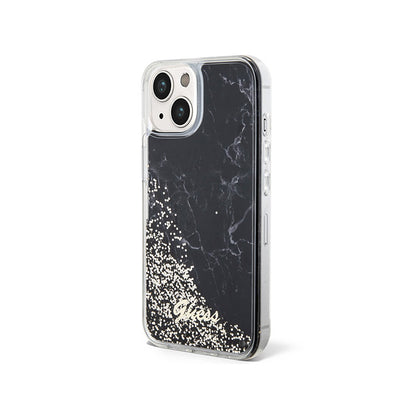 Guess Liquid Glitter Marble - dėklas skirtas iPhone 14 (juodas)