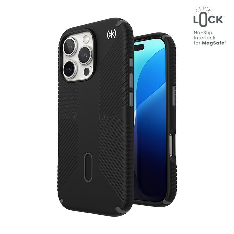 Speck Presidio2 Grip ClickLock & MagSafe - Dėklas iPhone 16 Pro (Juoda / Šiferio pilka / Balta)