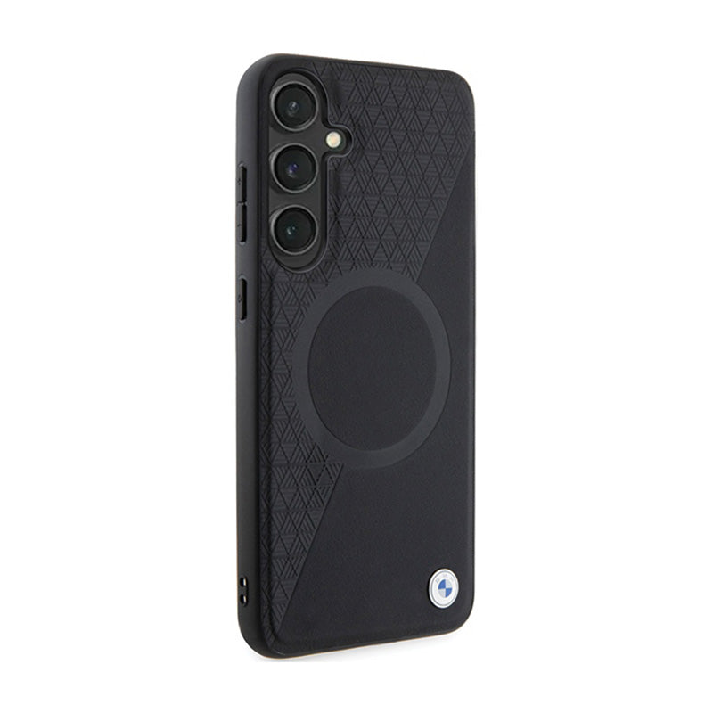 BMW Odinis Dėklas su Pusiau Tekstūra ir Apskritimu, MagSafe – skirtas Samsung Galaxy S24+ (juodas)