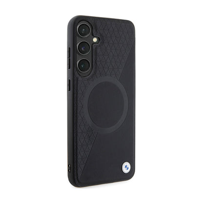 BMW Odinis Dėklas su Pusiau Tekstūra ir Apskritimu, MagSafe – skirtas Samsung Galaxy S24+ (juodas)