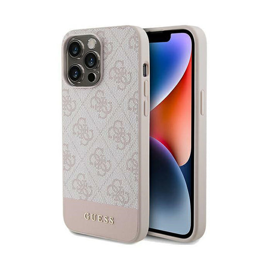 Guess 4G Bottom Stripe kolekcija – iPhone 15 Pro Max dėklas (rožinis)