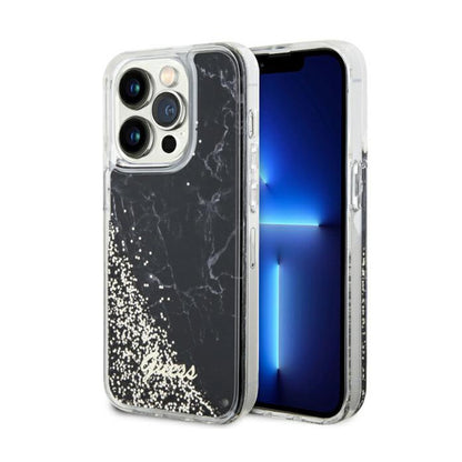 Guess Liquid Glitter Marble – dėklas iPhone 14 Pro (juodas)