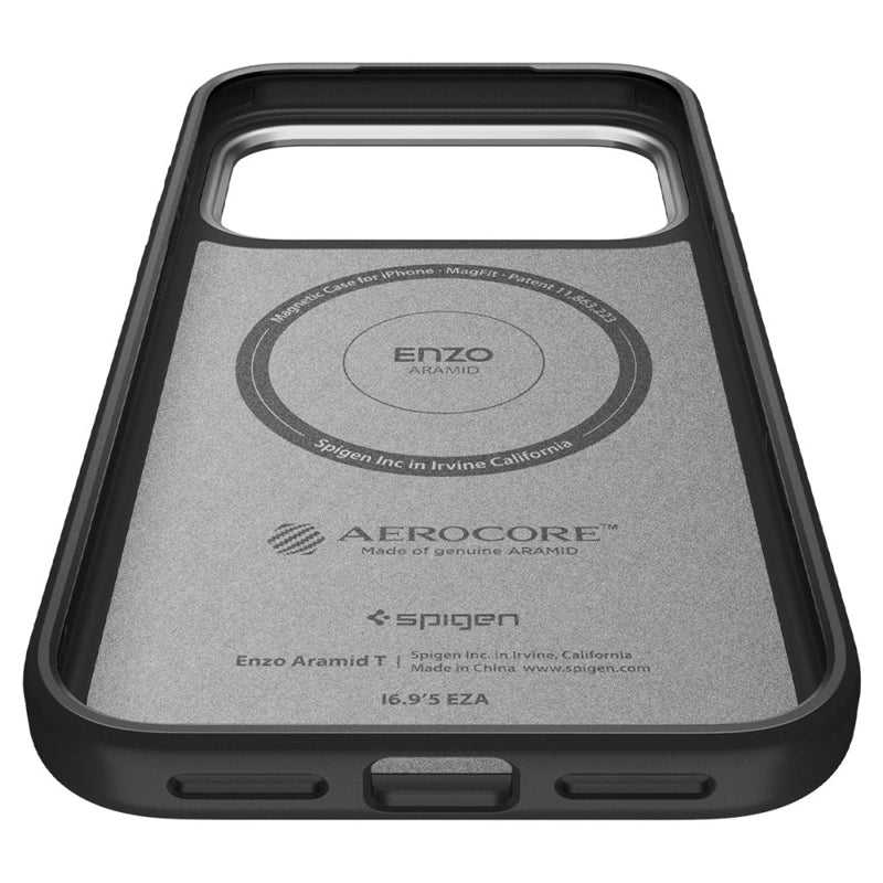 Spigen Enzo Aramid T Mag MagSafe - Dėklas iPhone 17 Pro (Juoda/Sidabrinė)