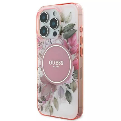 Guess IML Gėlė ir Tonalinis Ratas MagSafe - Dėklas iPhone 16 Pro (Rožinis)