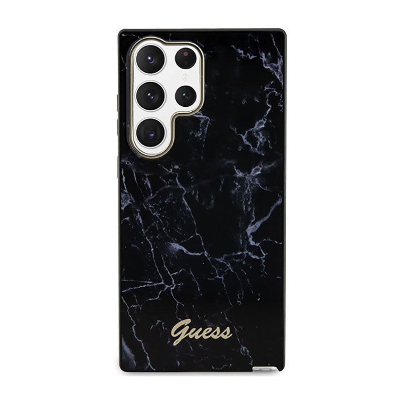 Guess Marble Collection – dėklas, skirtas Samsung Galaxy S23 Ultra (juodas)