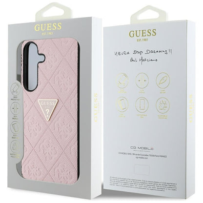 Guess Hot Stamp 4G Pattern Triangle Metal Logo – Dėklas, skirtas Samsung Galaxy S25 (rožinis)