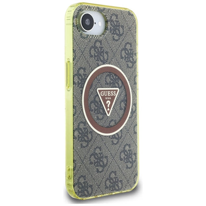 Guess IML Metal Glitter 4G Circle Triangle MagSafe Dėklas iPhone 16e (ruda)