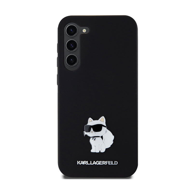 Karl Lagerfeld Silicone Choupette Metal Pin - dėklas Samsung Galaxy S24+ (juodas)