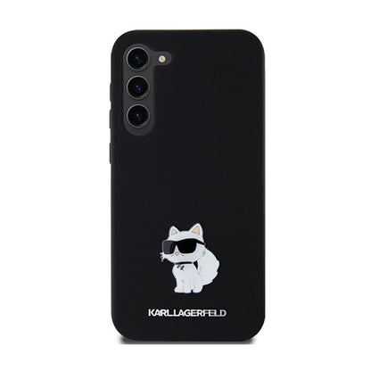 Karl Lagerfeld Silicone Choupette Metal Pin - dėklas Samsung Galaxy S24+ (juodas)