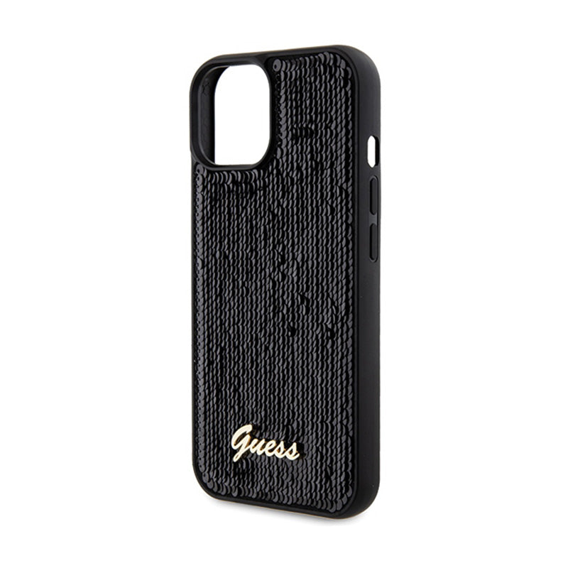 Guess Sequin Script Metal – dėklas, skirtas iPhone 14 (juodas)