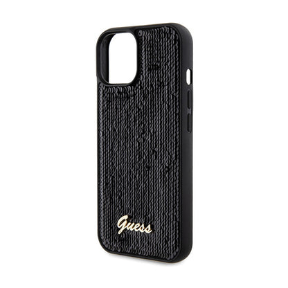 Guess Sequin Script Metal – dėklas, skirtas iPhone 14 (juodas)