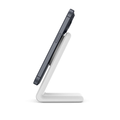 Crong MagSpot Stand - 2-in-1 belaidis įkroviklis su MagSafe, skirtas iPhone ir AirPods (baltas)
