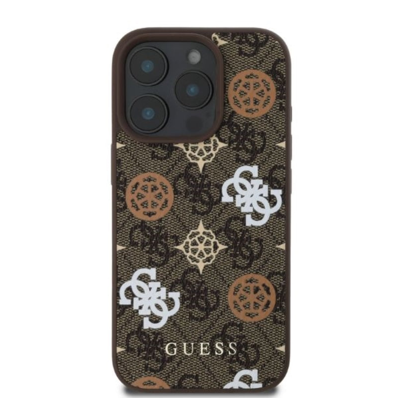 Guess Peony ant 4G Background MagSafe - dėklas, skirtas iPhone 16 Pro (rudas)