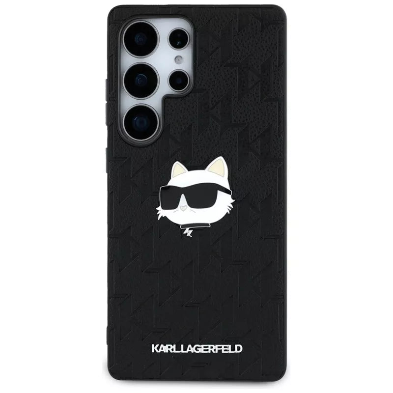 Karl Lagerfeld odinio monograma smeigtukas su „Choupette“ galva – dėklas, skirtas „Samsung Galaxy S25 Ultra“ (juodas)