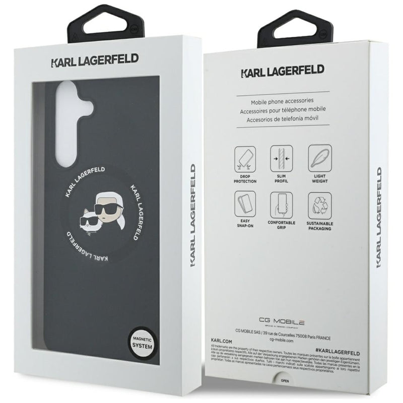 Karl Lagerfeld Silikoninis Karl & Choupette Galvutės MagSafe – Dėklas Samsung Galaxy S25 FE (juodas)