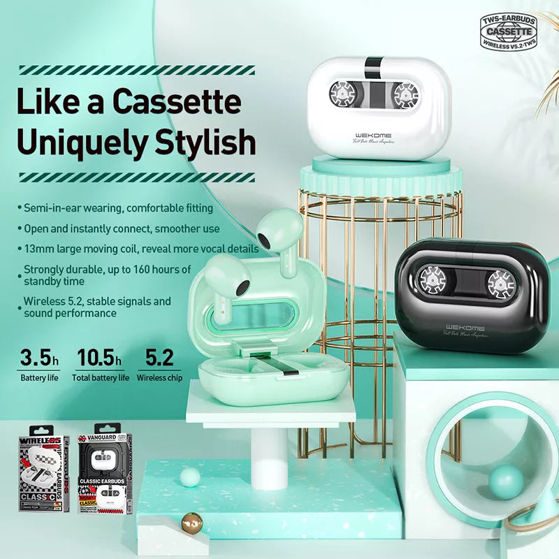 WEKOME VA06 Vanguard Series – „Bluetooth V5.2“ TWS belaidės ausinės su įkrovimo dėklu (juodos)