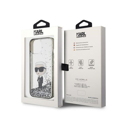 Karl Lagerfeld Liquid Glitter Ikonik – „iPhone 15“ dėklas (skaidrus)