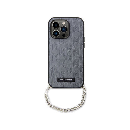 Karl Lagerfeld Saffiano Monogram Chain - dėklas, skirtas „iPhone 14 Pro“ (sidabrinis)