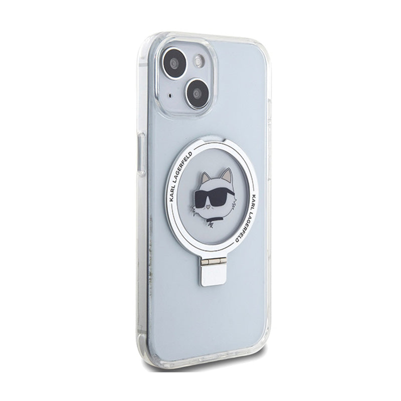 Karl Lagerfeld žiedo stovas Choupette Head MagSafe – „iPhone 15“ dėklas (baltas)