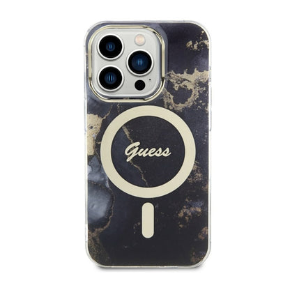 Guess Auksinis marmuras MagSafe - dėklas skirtas iPhone 14 Pro Max (Juoda)