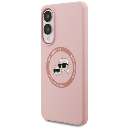 Karl Lagerfeld Silikoninis MagSafe Dėklas su dvigubomis galvutėmis ir apskritimu – Samsung Galaxy S25 Edge (rožinis)
