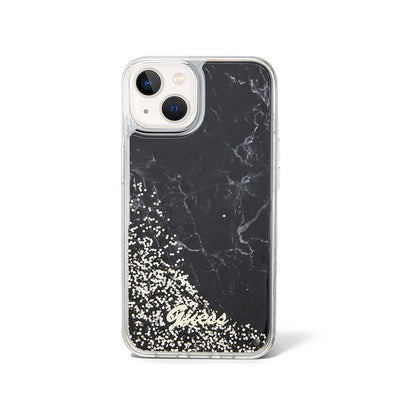 Guess Liquid Glitter Marble - dėklas skirtas iPhone 14 (juodas)