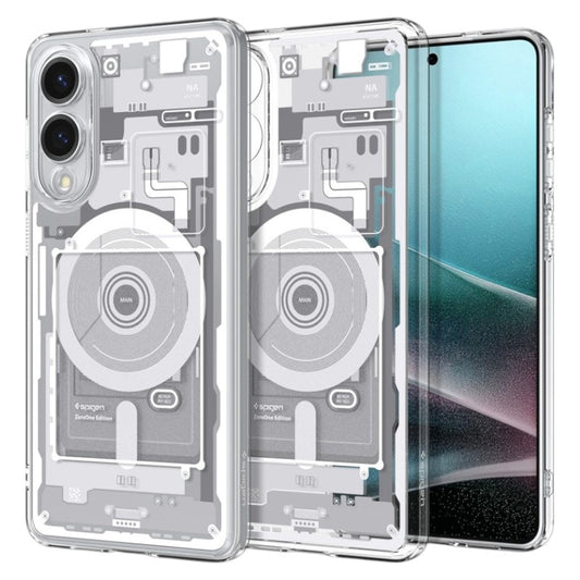 Spigen Ultra Hybrid Mag MagSafe – Dėklas, skirtas Samsung Galaxy S25 Edge (Zero One White)