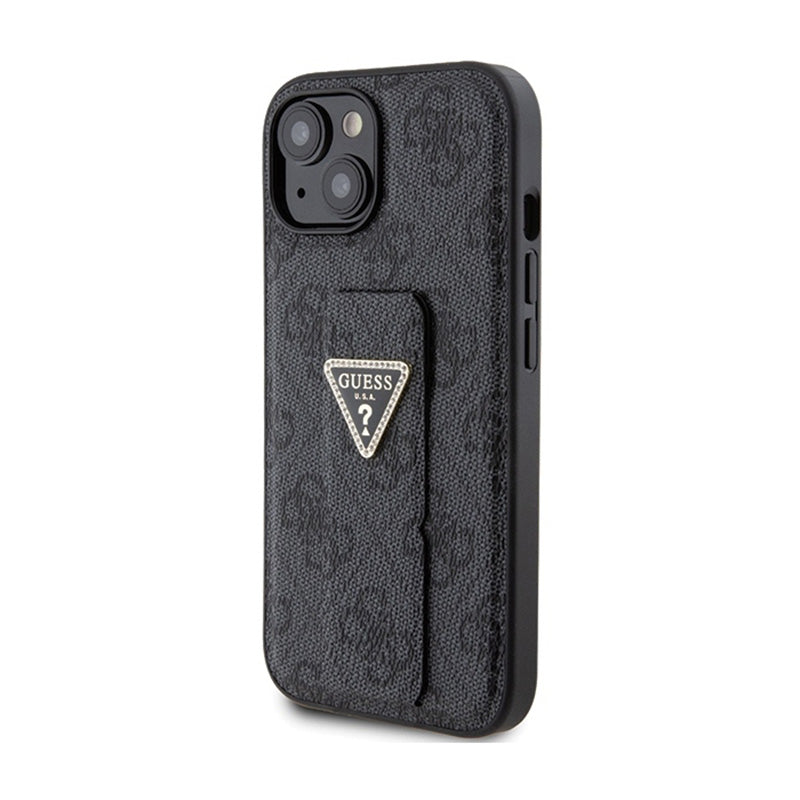 Guess Grip Stand 4G Triangle Strass Logo - iPhone 15 dėklas (juodas)
